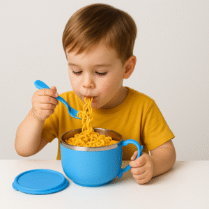 ISP Noodle Bowl with Handle - Kitchen Accessories Items, Noodle Bowl with Spoon and Lid, 304 Stainless Steel Storage Food Container, Soup Bowl for Kids (Assorted Color)