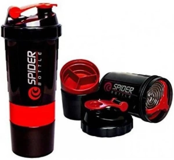 Shaker Water Bottle with Mixing Spring for Protein Drinks (Red/Black)