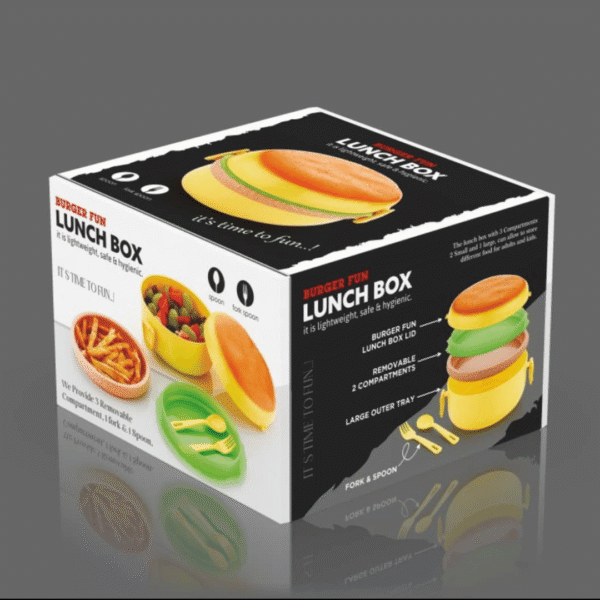 Burger Shape Lunch Box for Kids - Lunch Box for Kids, Tiffin Box, Lunch Box Leak Proof Plastic Lunch Box, Lunch Box with Compartments