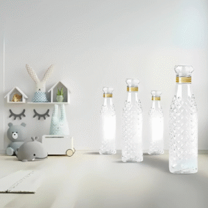 Shivaaro Diamond-Crystal Water Bottles – Pack of 4, 1L Each – Leak-Proof, BPA-Free Plastic Bottles for Fridge, Gym, Office, and Travel