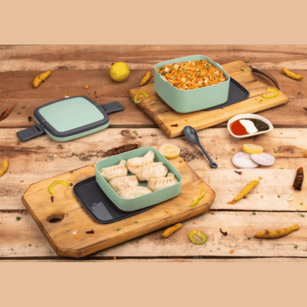 Urbane Plastic Lunch Box with Handle – 2 Square Containers (1000 ML Total) | Durable & Lightweight Tiffin | Blue/Pista