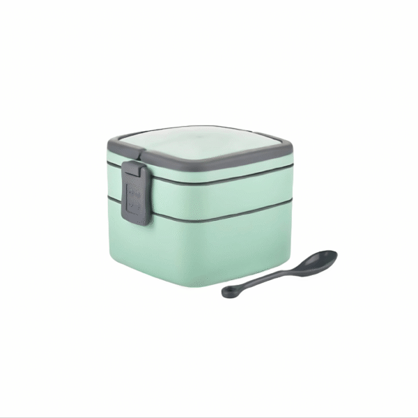 Urbane Plastic Lunch Box with Handle – 2 Square Containers (1000 ML Total) | Durable & Lightweight Tiffin | Blue/Pista