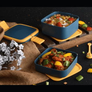 Urbane Plastic Lunch Box with Handle – 2 Square Containers (1000 ML Total) | Durable & Lightweight Tiffin | Blue/Pista