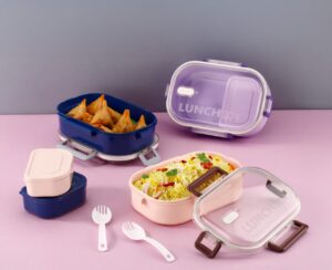 Lunch Box | With Spoon & Mini Box | Leak-Proof | Office + School Tiffin for Kids & Adults (Purple/Blue)