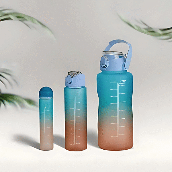 Motivational Time-Marker Water Bottle Set – 300 ml, 800 ml & 2000 ml, Leakproof Straw Design (Multicolor)