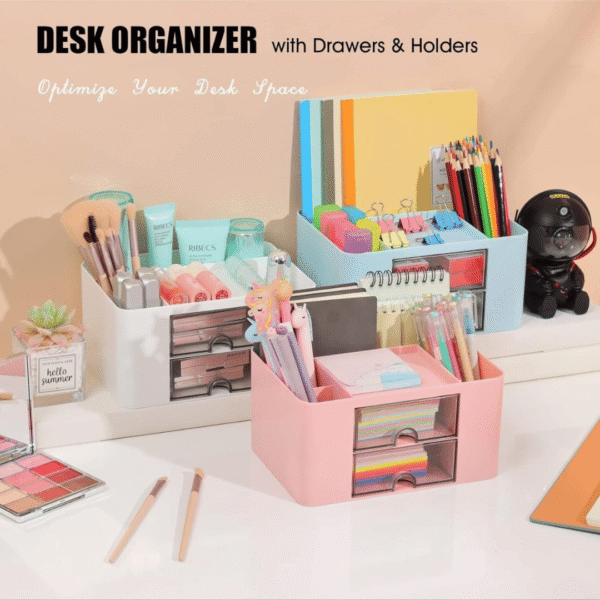Plastic Desk3 Plastic Desk Organizer with Drawer – Compact Multi‑tier Storage