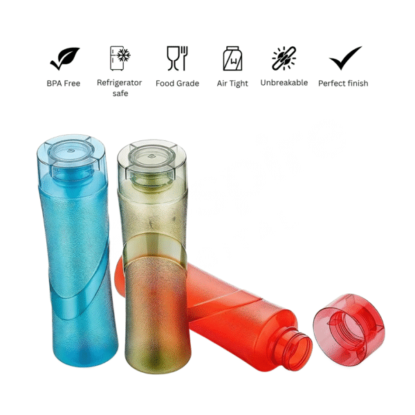 Round Plastic Water Bottle Set – 1 L BPA-Free Bottles with Leak‑Proof Lids (Pack of 3, Multicolor)