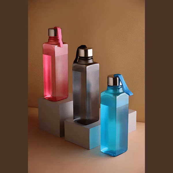 Plastic Square Water Bottles – Bubble/Diamond Design, 1 L (Multicolor, Pack of 3) | Airtight & Stylish