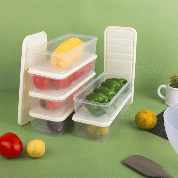 Fridge Storage Containers – BPA-Free, Stackable Bins with Lids for Fruits & Veggies (Black & White, Pack of 6)