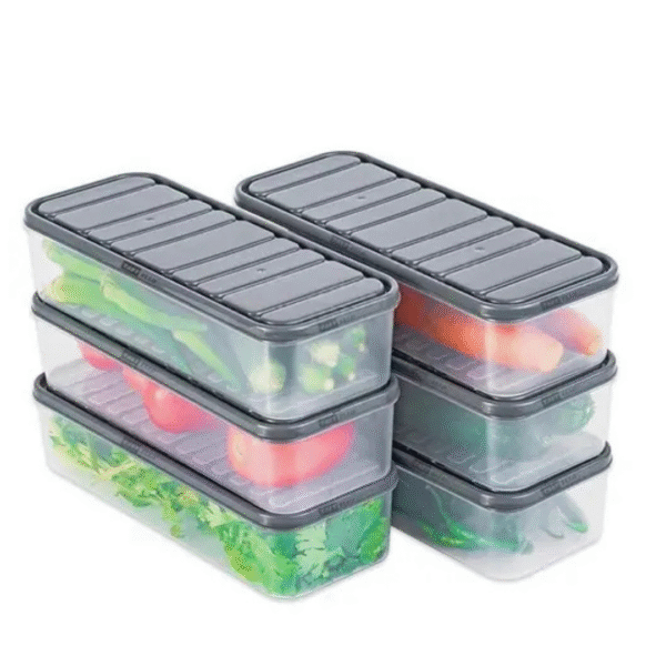Fridge Storage Containers – BPA-Free, Stackable Bins with Lids for Fruits & Veggies (Black & White, Pack of 6)