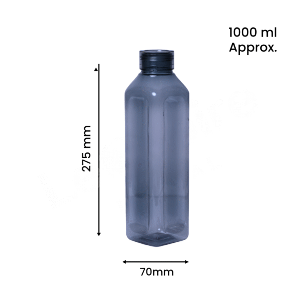 Venice 1-Liter Black Plastic Water Bottles - Pack of 3 | Leakproof & Durable, Black